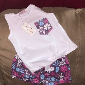 White, Pink, and Aqua Flowers Short Set